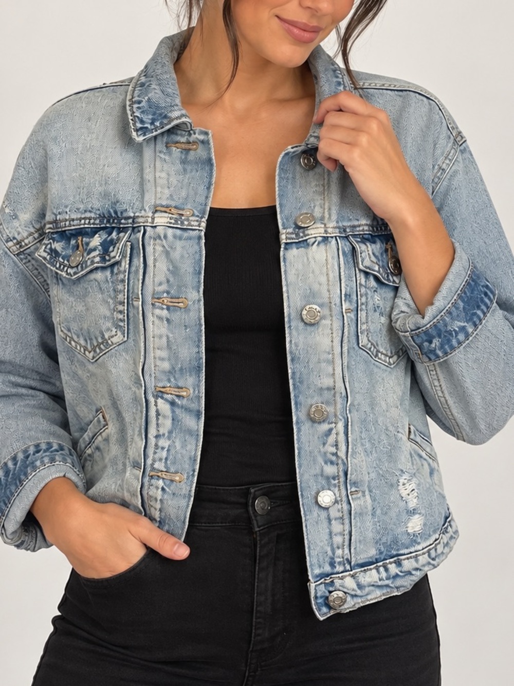 Retro Old Navy Denim Jacket Light Wash Distressed Trucker 100% Cotton M